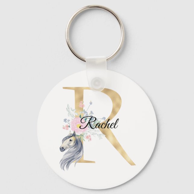 Monogram, söt blommigt, gigle equestrian namn l nyckelring (Framsida)
