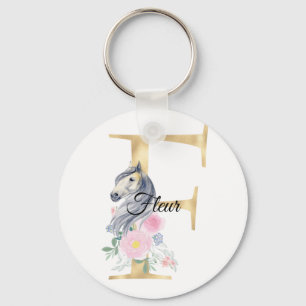 Monogram, söt blommigt, gigle equestrian namn l nyckelring