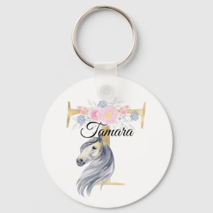 Monogram, söt blommigt, gigle equestrian namn l nyckelring