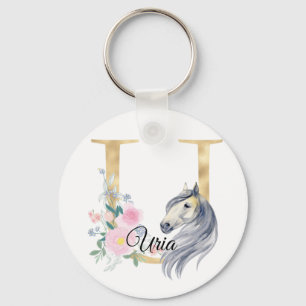 Monogram, söt blommigt, gigle equestrian namn l nyckelring