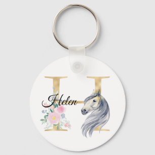 Monogram, söt blommigt, giglisk häst namn nyckelring