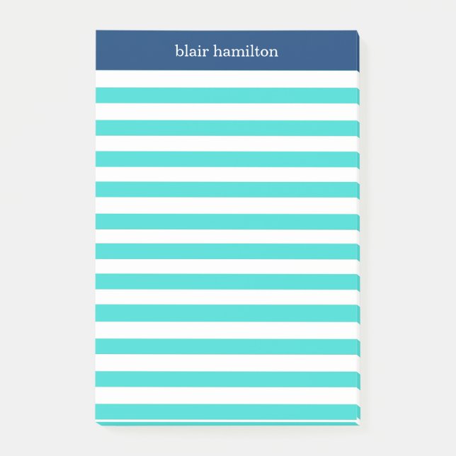 Monogram Söt Blue Stripe Post-it Block (Framsida)