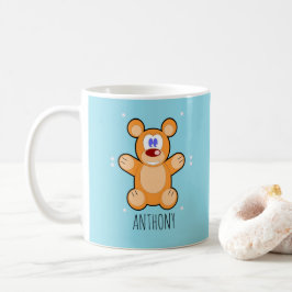 Monogram söt brun nalle på blå kaffemugg