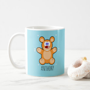 Monogram söt brun nalle på blå kaffemugg