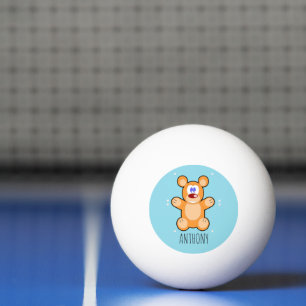 Monogram söt brun nalle på blå pingisboll