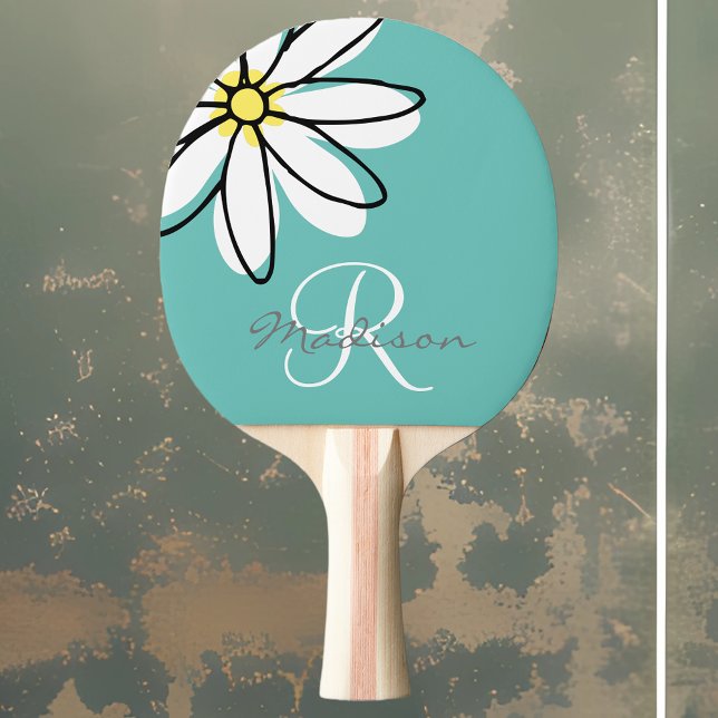 Monogram Söt Doodle Daisy Flower Pingisracket (Skapare uppladdad)