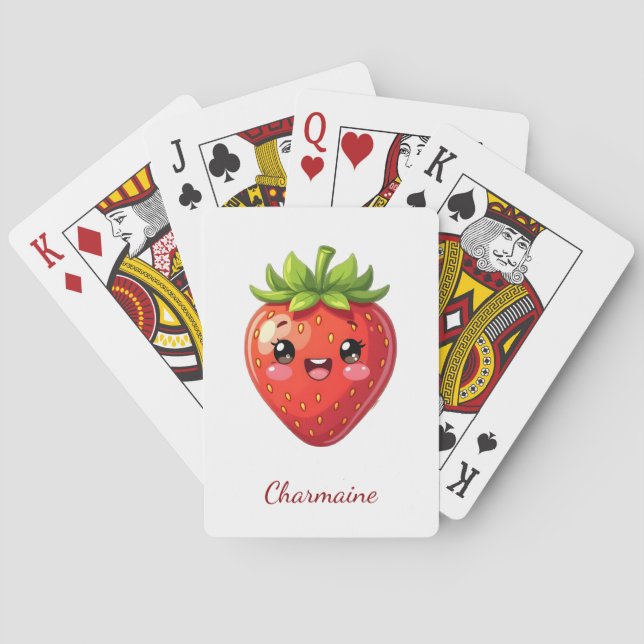 Monogram söt jordgubb kawaii casinokort (Baksidan)