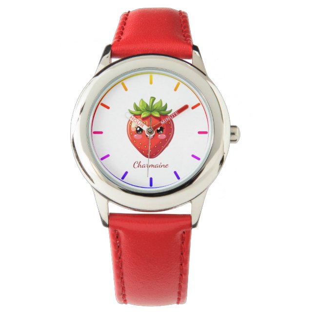 Monogram söt jordgubbe kawaii armbandsur (Framsida)