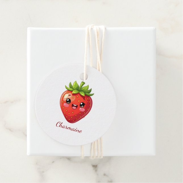 Monogram söt jordgubbe kawaii gåvor etiketter (På plats)