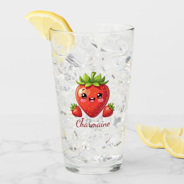 Monogram söt jordgubbe kawaii glaskopp (Framsida Ice)