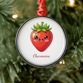 Monogram söt jordgubbe kawaii julgransprydnad metall