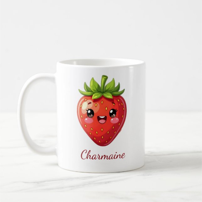 Monogram söt jordgubbe kawaii kaffemugg (Vänster)
