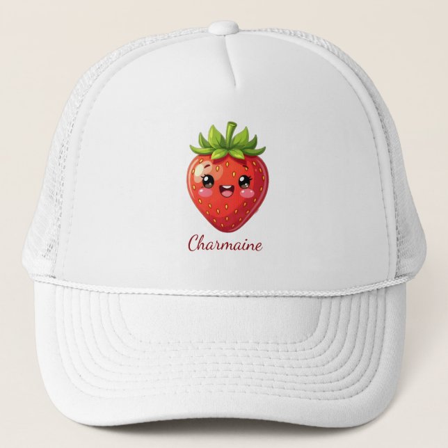 Monogram söt jordgubbe kawaii keps (Framsida)