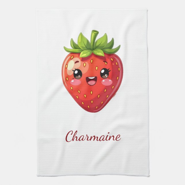 Monogram söt jordgubbe kawaii kökshandduk (Vertikal)