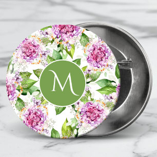 Monogram Söt Lila Grönt Vattenfärgad Blommigt Knapp