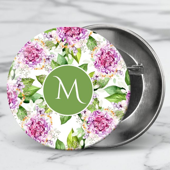 Monogram Söt Lila Grönt Vattenfärgad Blommigt Knapp (Skapare uppladdad)
