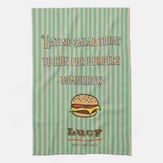 Monogram söt retro mönster med söt hamburgare kökshandduk