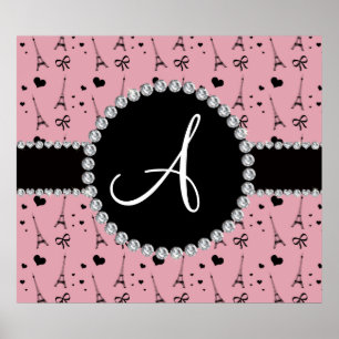Monogram söt rosa eiffel torn mönster poster