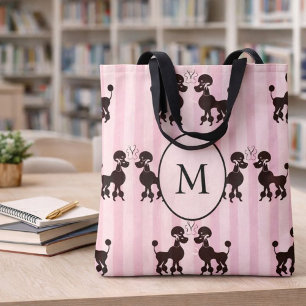 Monogram Söt Rosa Pudel Älskare Tygkasse