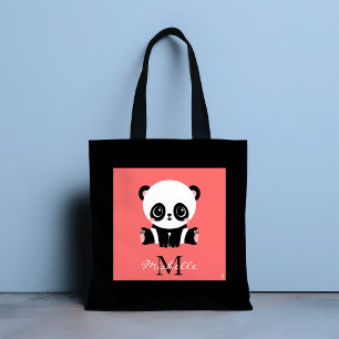 Monogram söt sitta panda personlig lax tygkasse
