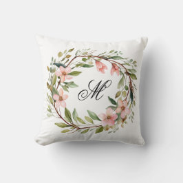 Monogram Söt Twig och Wildblomkrans Kudde