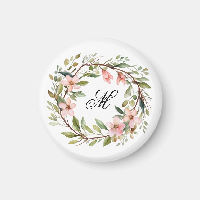 Monogram Söt Twig och Wildblomkrans Magnet (Framsidan)