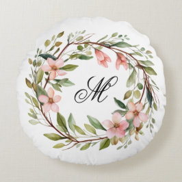 Monogram Söt Twig och Wildblomkrans Rund Kudde