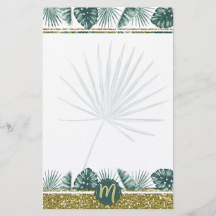 Monogram söt vattenfärgstropiska löv 02 brevpapper