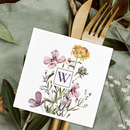 Monogram Söt WildblomBlommigt Bouquet Pappersservett
