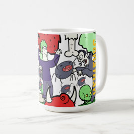 Monogram söta tecknade bilder färgglada födelsedag kaffemugg