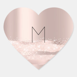 Monogram Spark Rose  Blush Initialer Namn Hjarta Hjärtformat Klistermärke