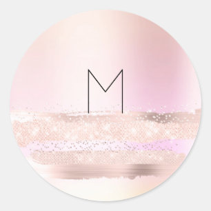 Monogram Spark Rose Blush Initialer Namn Ombré Runt Klistermärke