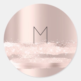 Monogram Spark Rose  Blush Initialer Namn Rund Runt Klistermärke
