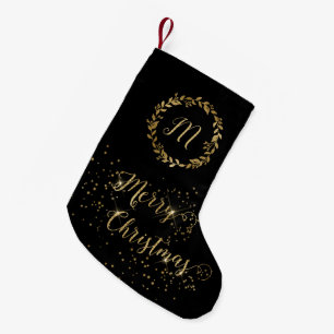 Monogram Sparkly Black Guld God jul Liten Julstrumpa
