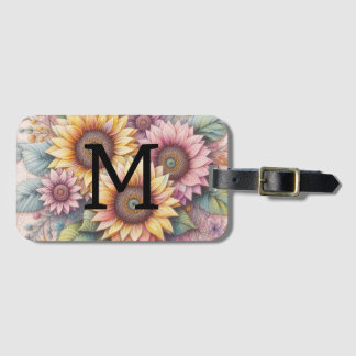 Monogram spets blommande rosa gul orange solrosor bagagebricka