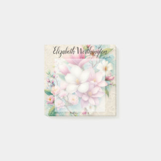 Monogram spets blommande rosa lila magnolia blomma post-it block