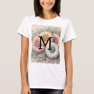 Monogram spets blommande rosa orange gerbera tusen t shirt