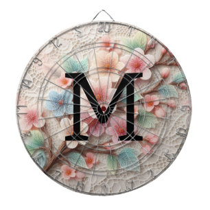 Monogram spets blommande rosa pastell körsbärsblom darttavla