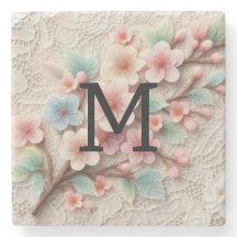 Monogram spets blommande rosa pastell körsbärsblom