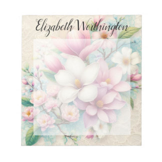 Monogram spets blommig rosa lila magnolia blomma anteckningsblock