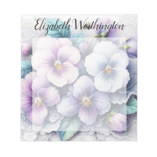 Monogram spets blommig rosa lila penséer blommor anteckningsblock