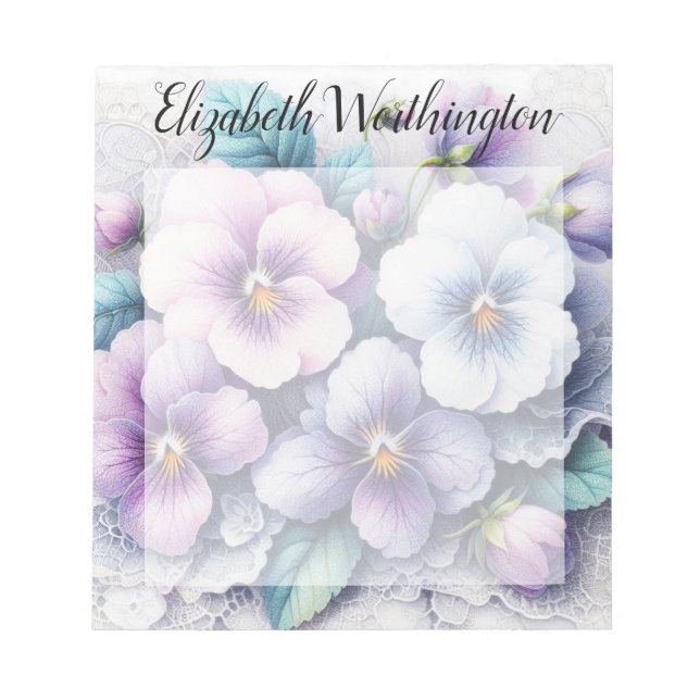 Monogram spets blommig rosa lila penséer blommor  anteckningsblock (Framsida)