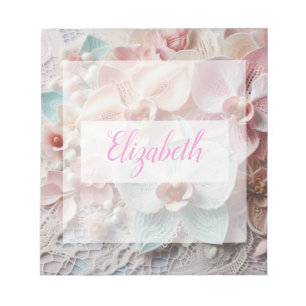 Monogram spets blommig rosa pastell orkidé blommor anteckningsblock