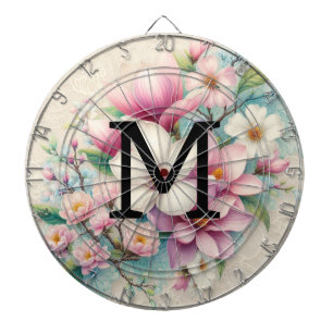 Monogram spets rosa lila magnolior blommor darttavla