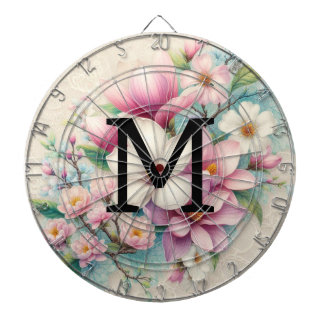 Monogram spets rosa lila magnolior blommor darttavla