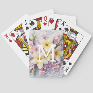 Monogram spets rosa och gula vårblommor casinokort