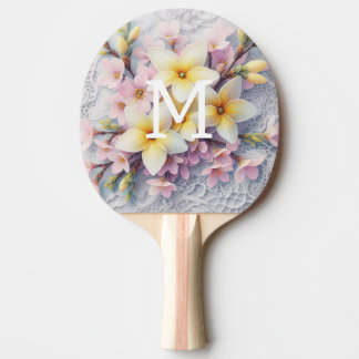 Monogram spets rosa och gula vårblommor pingisracket