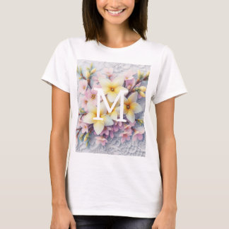 Monogram spets rosa och gula vårblommor t shirt