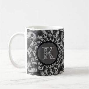 Monogram Spooky Döskallars Abstrakt svart och vit Kaffemugg