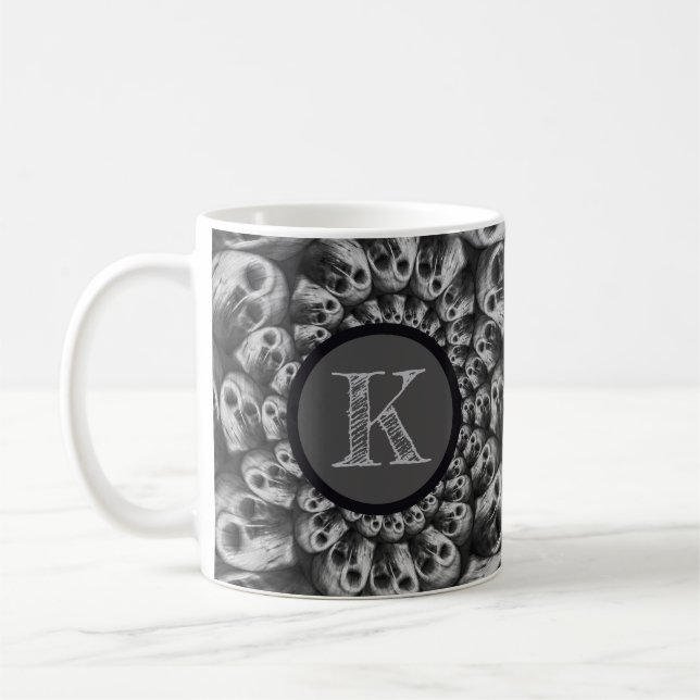 Monogram Spooky Döskallars Abstrakt svart och vit Kaffemugg (Vänster)